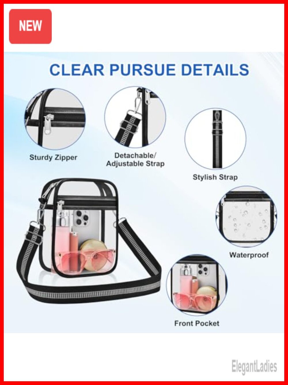 Clear Stadium Approved Crossbody Purse Women Adjustable Strap - Picture 3 of 6